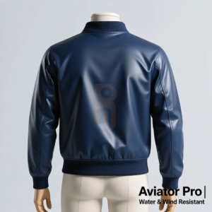 Men’s Aviator Jacket in polyester-spandex blend, lightweight, windproof and waterproof, with zipper closure and functional pockets.