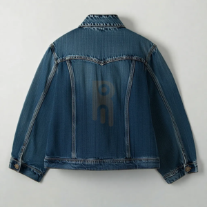 Oversized denim jacket for men and women made from 100% cotton with washed finish, turn-down collar, and functional pockets.