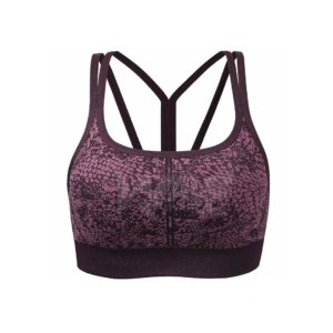 Purple women's high-support sports bra with textured fabric and adjustable straps.